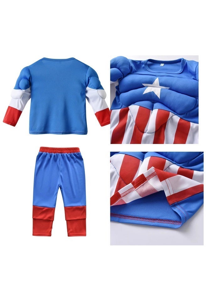 Kids Captain America Muscle Costume Full Set with Head Mask Waist Belt Shield, Superhero Outfit for Boys Halloween Cosplay Birthday Party Fancy Dress Up Costume 3-12Y ﻿ - Image 5