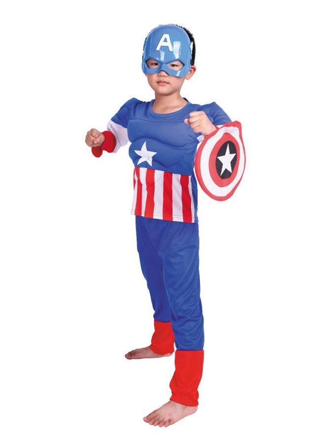 Kids Captain America Muscle Costume Full Set with Head Mask Waist Belt Shield, Superhero Outfit for Boys Halloween Cosplay Birthday Party Fancy Dress Up Costume 3-12Y ﻿ - Image 2
