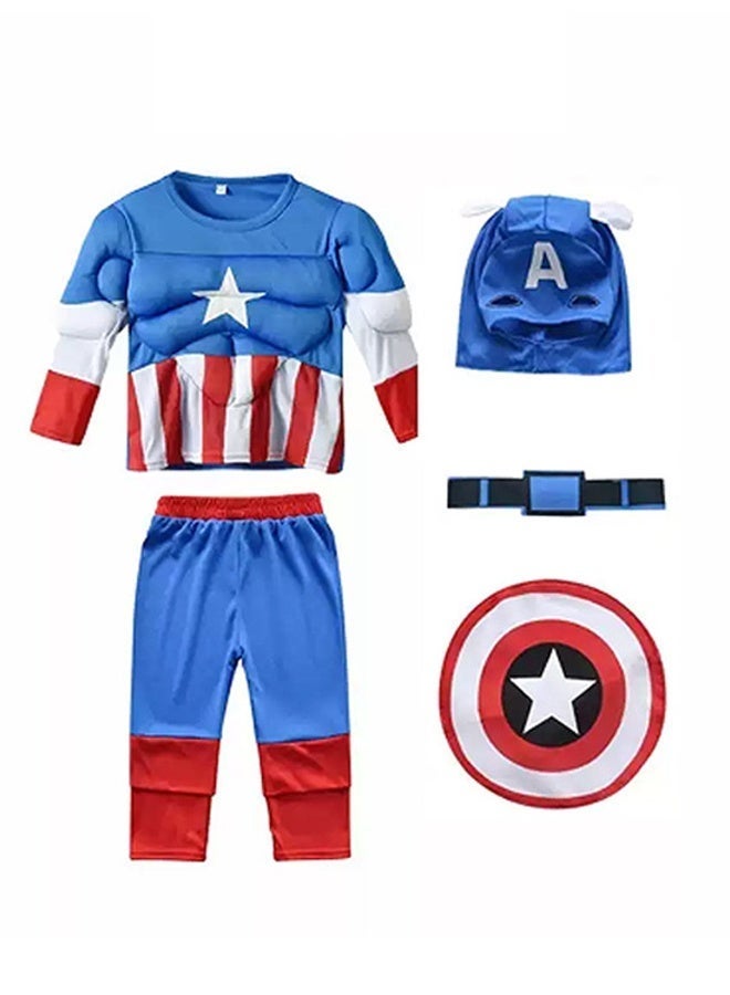 Kids Captain America Muscle Costume Full Set with Head Mask Waist Belt Shield, Superhero Outfit for Boys Halloween Cosplay Birthday Party Fancy Dress Up Costume 3-12Y ﻿ - Image 4