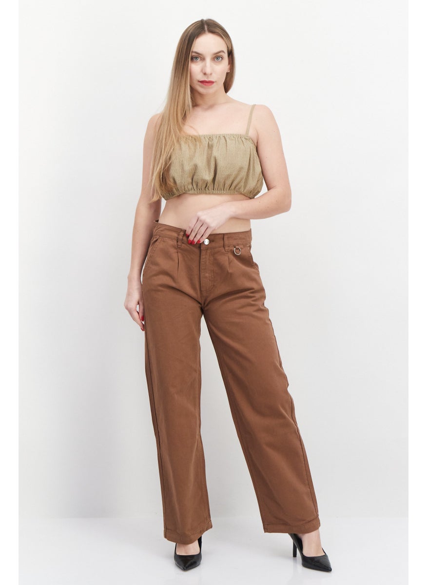 X-Girl Women Regular Fit  Solid Pants, Brown  - Image 4