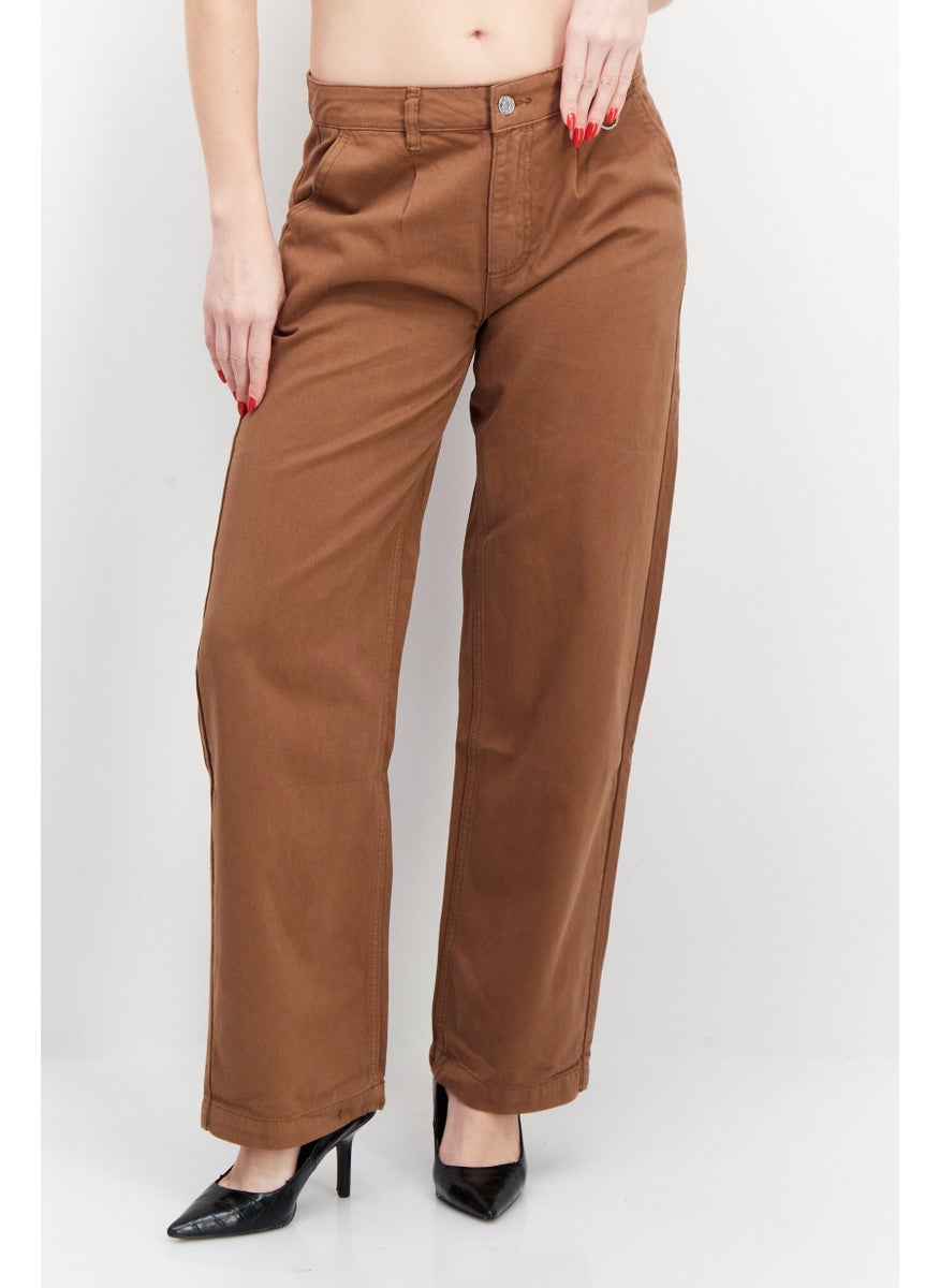 X-Girl Women Regular Fit  Solid Pants, Brown  - Image 1