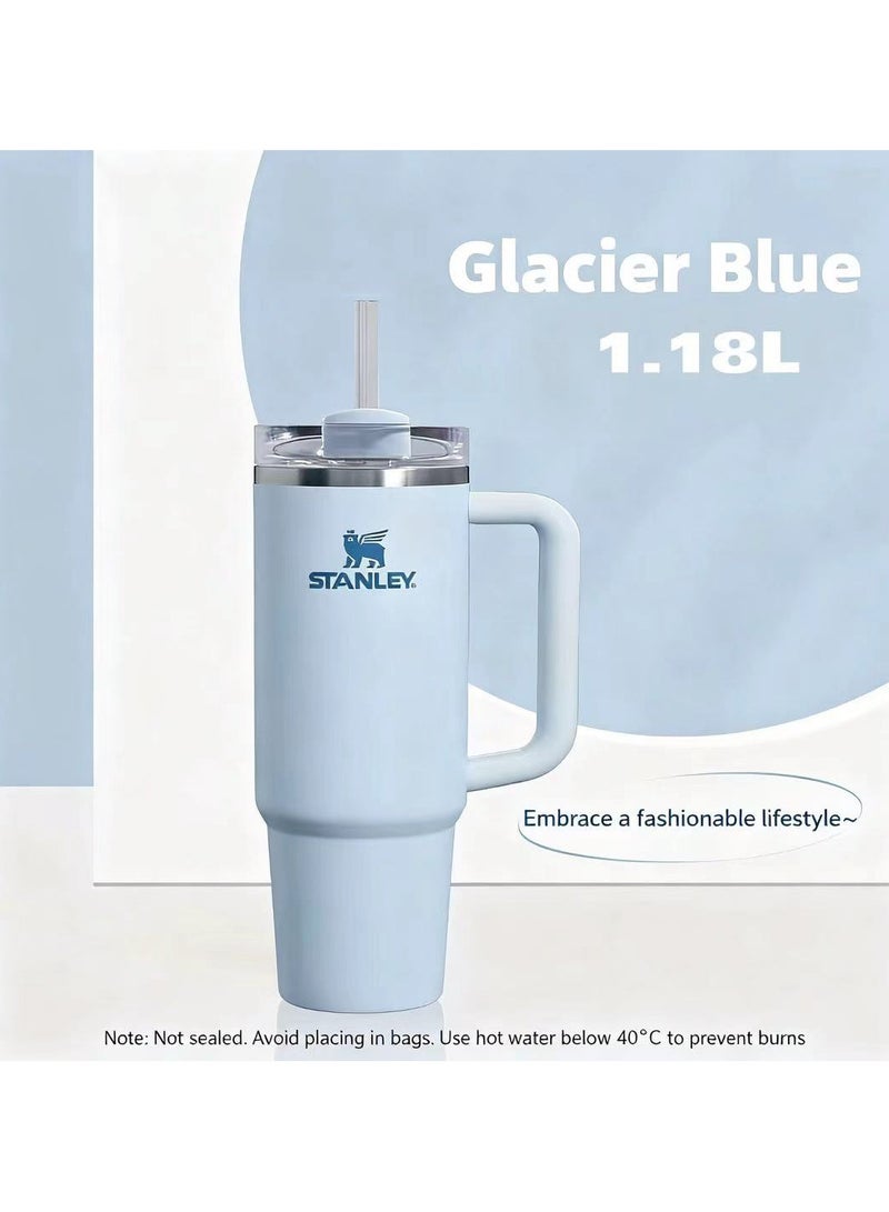 Stanley 40oz Double-Wall Vacuum Insulated Tumbler | 3-Mode Leak-Proof Rotating Lid + Detachable Straw | 18/8 Recyclable Stainless Steel | Car Cup Holder Compatible | Glacier Blue - Image 1