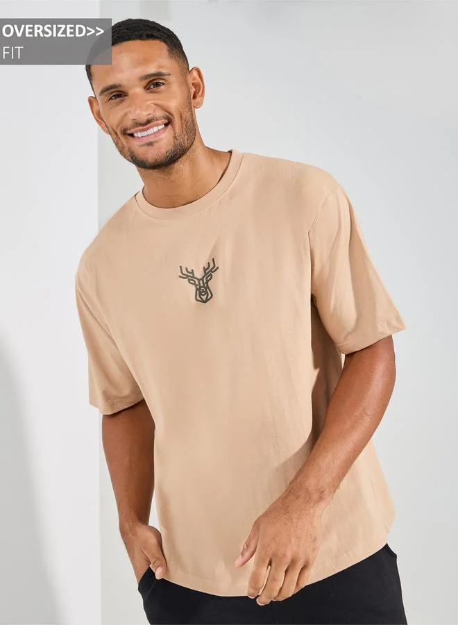 Styli Styli HD Minimal Print Oversized Compact Jersey T-Shirt