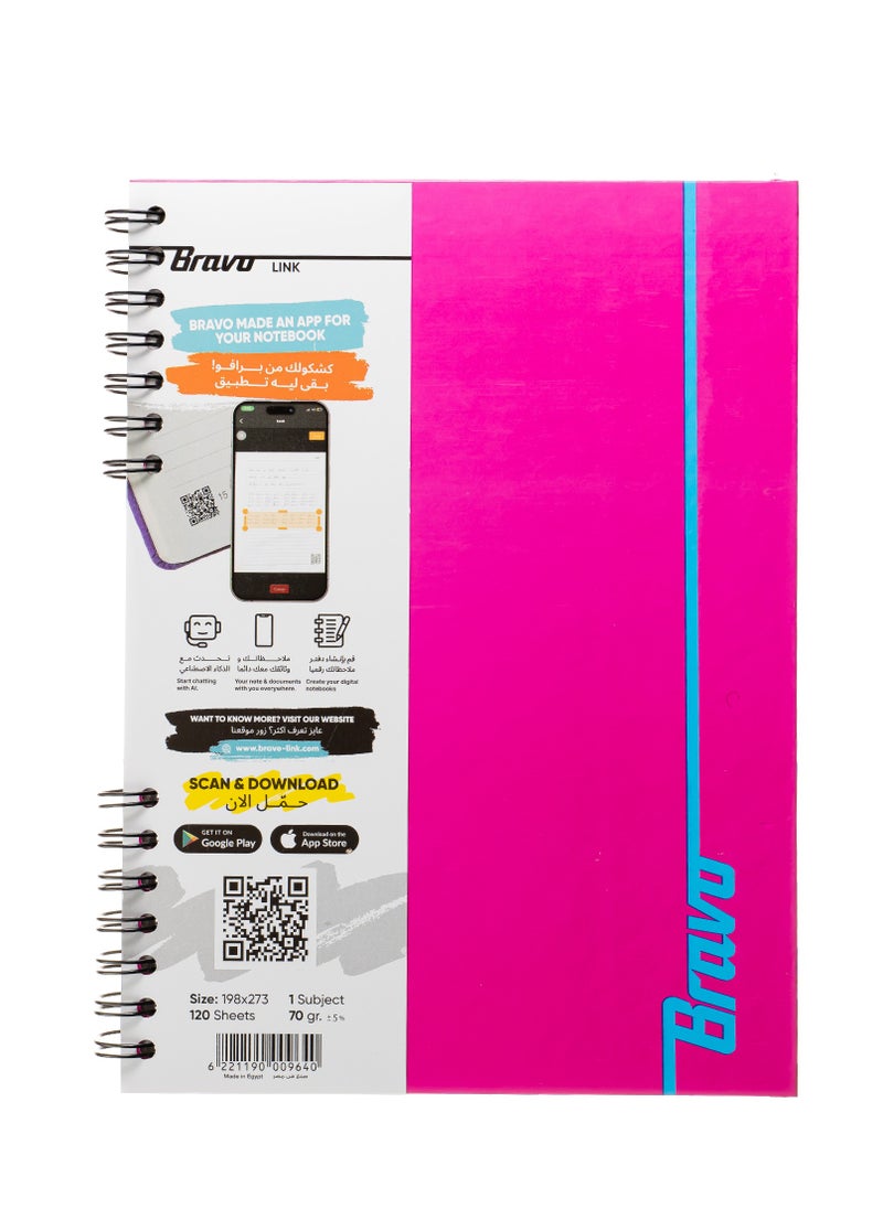 Bravo Bravo Link Notebook - Hard Cover - 120 Sheets - 1 Subject - Pink  - Image 1
