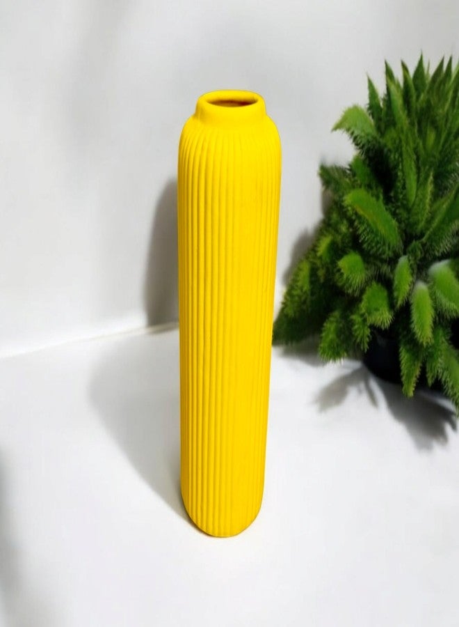 ARTISANS BAZAR Modern Striped/Rippled Ceramic Flower Vase/Pot for Living Room, Home Decoration, Home Decor, Line Vases for Home Decor, Living Room, Office Decor Ideas(Yellow,10 INCHES) (6 INCHES)