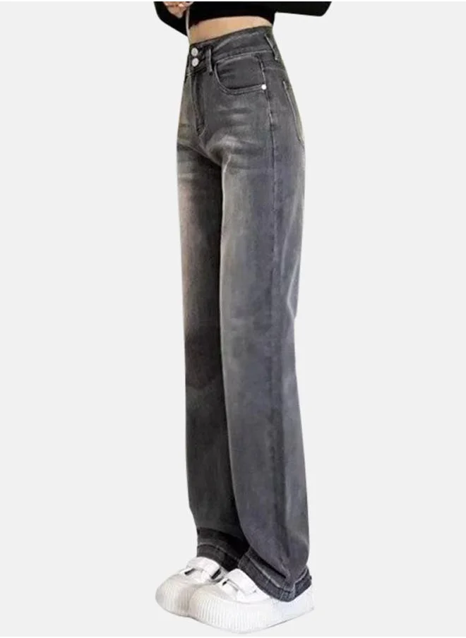 يونيكي Grey Straight Fit High-Rise Heavy Fade Denim Jeans