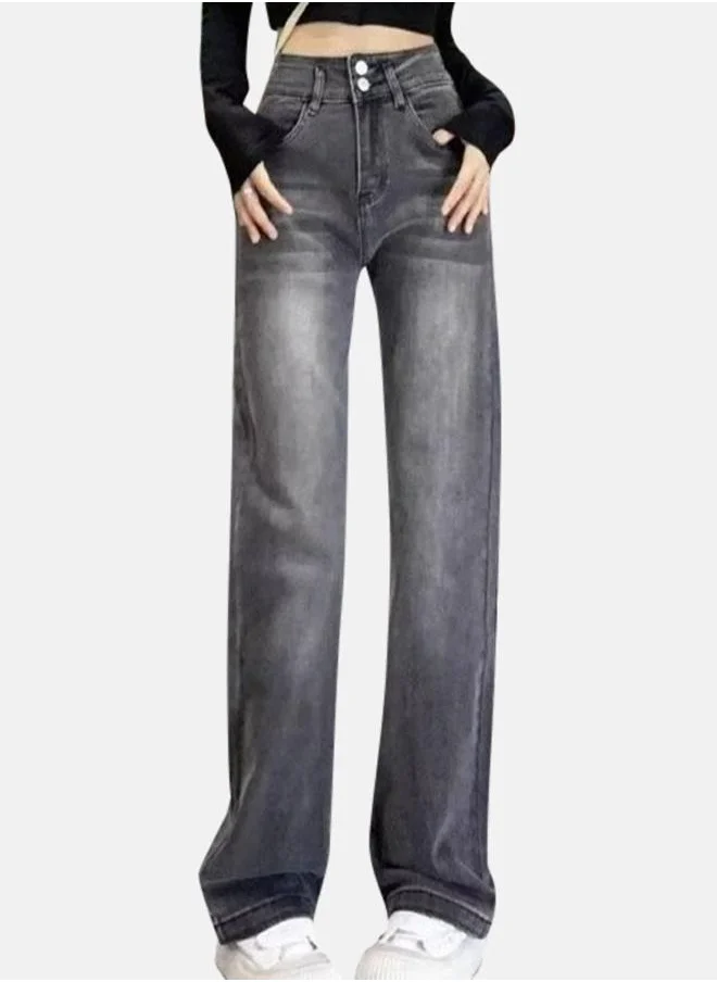 يونيكي Grey Straight Fit High-Rise Heavy Fade Denim Jeans
