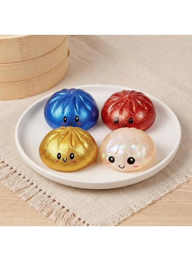 Glitter Dumpling Squishy,Dumpling Squishies,Glitter Dumpling Mystery Box,Colorful Dumpling Stress Balls Fidget,Jumbo Squishy Toy with Steamer Box,Soft Squeeze Decompression Dough (Glitter Gold) - Image 2