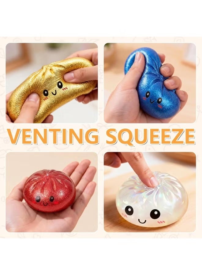 Glitter Dumpling Squishy,Dumpling Squishies,Glitter Dumpling Mystery Box,Colorful Dumpling Stress Balls Fidget,Jumbo Squishy Toy with Steamer Box,Soft Squeeze Decompression Dough (Glitter Gold) - Image 3