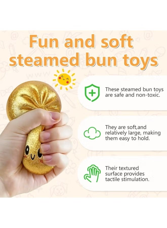 Glitter Dumpling Squishy,Dumpling Squishies,Glitter Dumpling Mystery Box,Colorful Dumpling Stress Balls Fidget,Jumbo Squishy Toy with Steamer Box,Soft Squeeze Decompression Dough (Glitter Gold) - Image 4