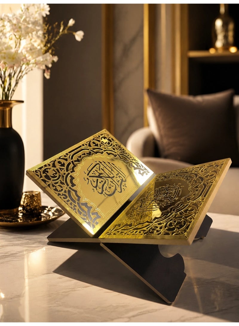 Slema Foldable Wooden Book Stand Quran Bible Book Holder Muslim Reading Bookshelf Magazine Cookbook Display Holder for Display Reading Prayer Chapel - Image 2