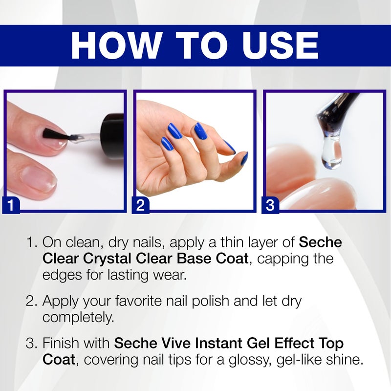 Seche Clear/Vive Base Coat and Gel Top Coat Duo Pack â€“ Nail Strengthening & Long-Lasting High Shine, Top Coat Gel Nail Polish, Manicure Set, 14 mL Each - Image 5