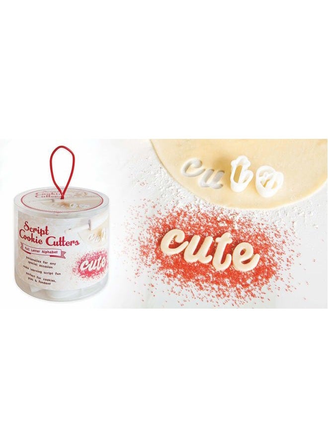 Talisman Designs Script Cookie Cutters | Set of 26 | White | Made of BPA Free Plastic | Small Letter Cutters for Cookies, Pies, Dough & Fondant | Baking Alphabet Cookie Cutters - Image 1