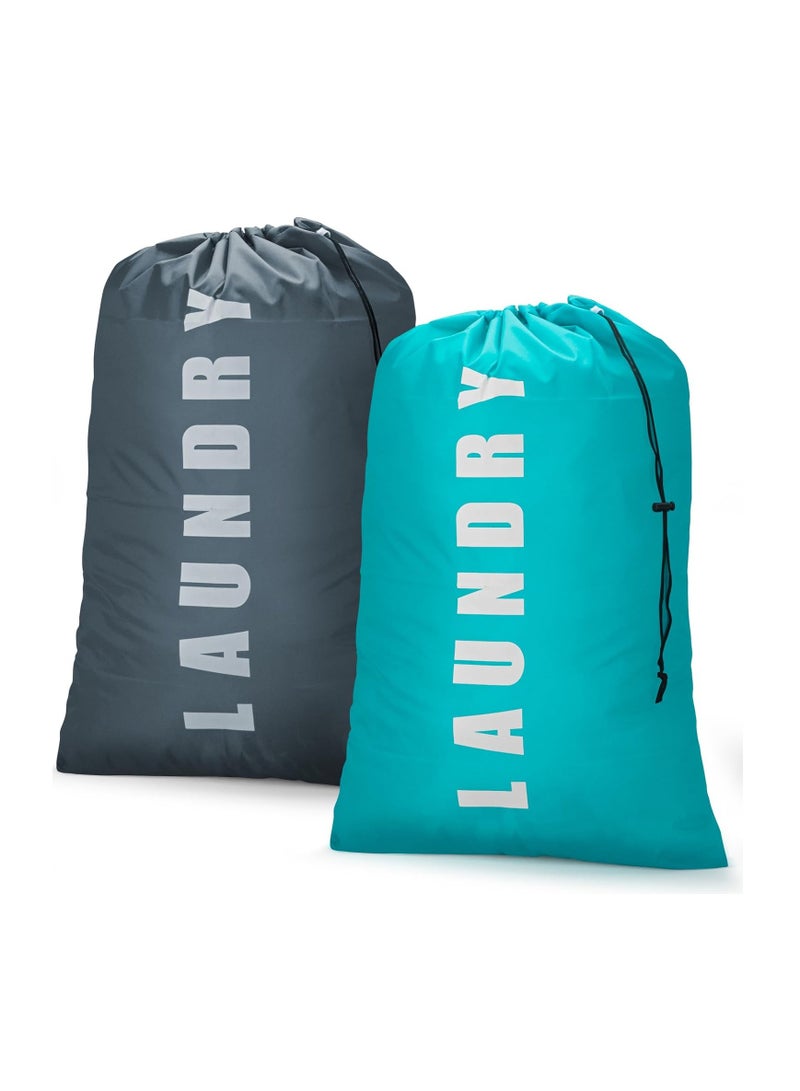 SYOSI Laundry Bag, Laundry Bags for Dorm, Travel Laundry Bags for Dirty Clothes,Large Laundry Bags for Traveling,Laundry Bags for Camp, 24" x 36" Cyan and Gray - Image 1