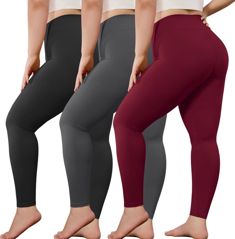 VALANDY Creamlush Plus Size Leggings for Women-3 Packs Stretchy Soft High Waisted Women's Leggings Lounge Yoga Pants - Image 1