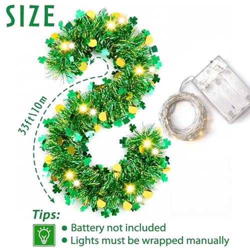 XmasExp 33ft St Patricks Day Decorations Green St Patricks Day Garland with Light Shiny Shamrock Hat Saint Patricks Day Tree Decorations Hanging Ornaments for Tree,Mantle, Birthday,Home - Image 2