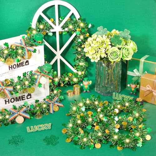 XmasExp 33ft St Patricks Day Decorations Green St Patricks Day Garland with Light Shiny Shamrock Hat Saint Patricks Day Tree Decorations Hanging Ornaments for Tree,Mantle, Birthday,Home - Image 4