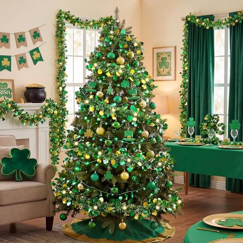 XmasExp 33ft St Patricks Day Decorations Green St Patricks Day Garland with Light Shiny Shamrock Hat Saint Patricks Day Tree Decorations Hanging Ornaments for Tree,Mantle, Birthday,Home - Image 5