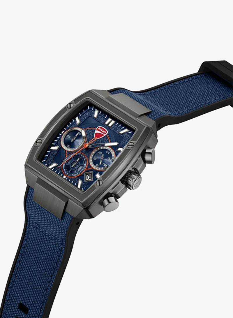 دوكاتي Force Blue Dial, Silicone-Nylon Strap, Chronograph Watch for Men, 42mm