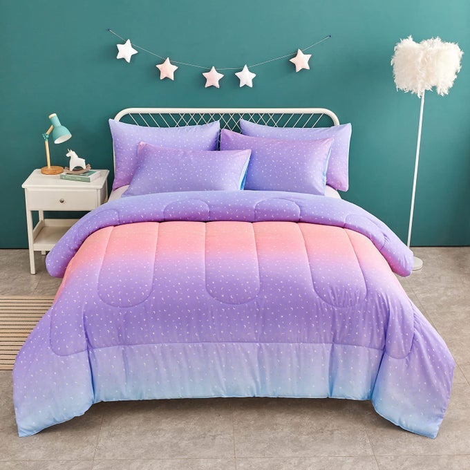 PINK GLITTER RAINBOW KIDS COMFORTER SET TWIN SIZE FOR TEEN GIRLSBOYS WOMEN METALLIC PRINTED COMFORTER WITH PILLOWCASEULTRA SOFT MICROFIBER 2 PIECE BEDDING SETALL SEASON RAINBOW A TWIN