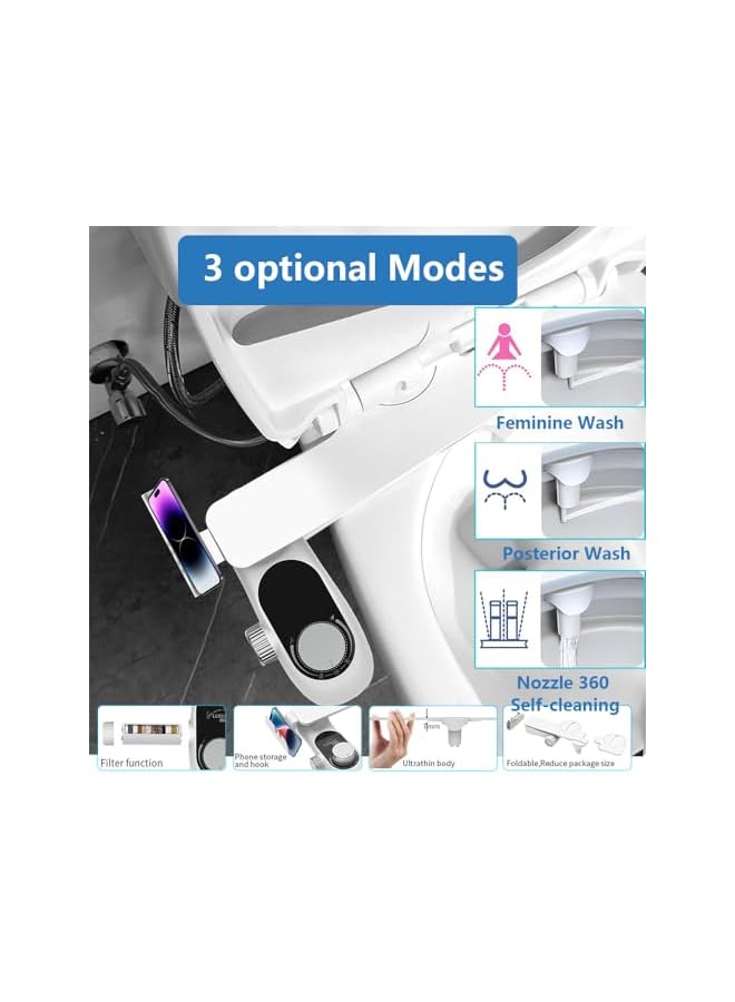 The Bros Bidet Attachment for Toilet with Filters, Non-Electric Self Cleaning Dual Nozzle(Frontal/Rear Wash) for Bidet Toilet Seat, Adjustable Water Pressure, Multi-Stage Water Softener Filters for Hard Water - Image 3