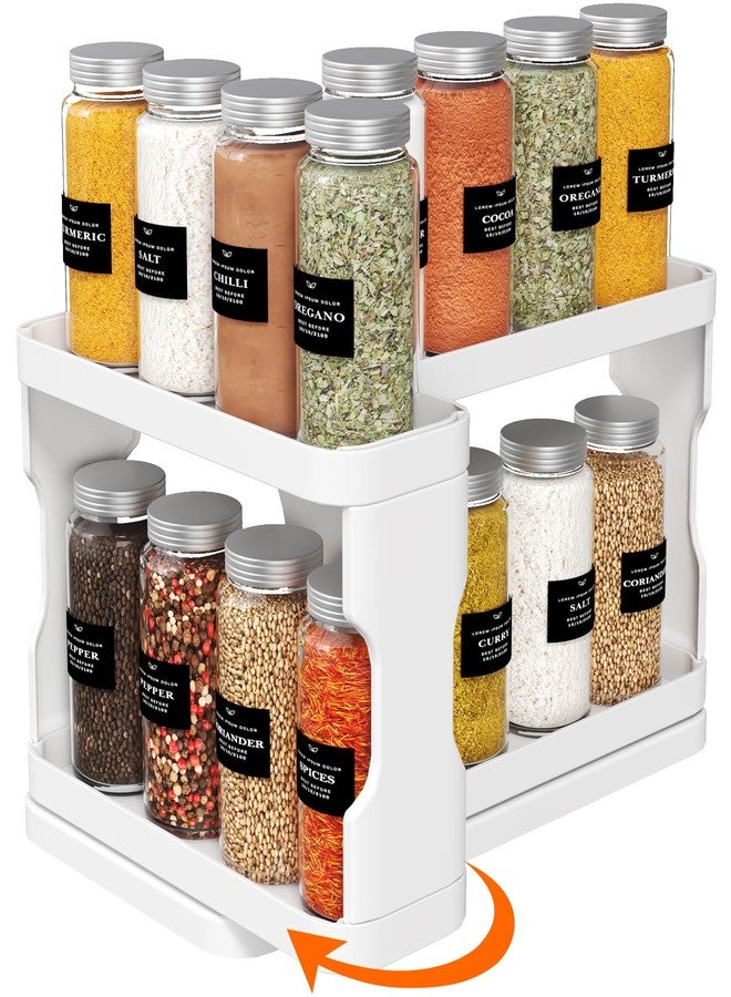 Lifewit Spice Rack Organizer for Cabinet, Slide & Rotate Spice Organizer, Double 3-tier Adjustable Shelves with Fence & Non-Skid Pad, Seasoning Medicine Organization, 9.2" H x 6.1" W x 11.4" D, White - Image 1