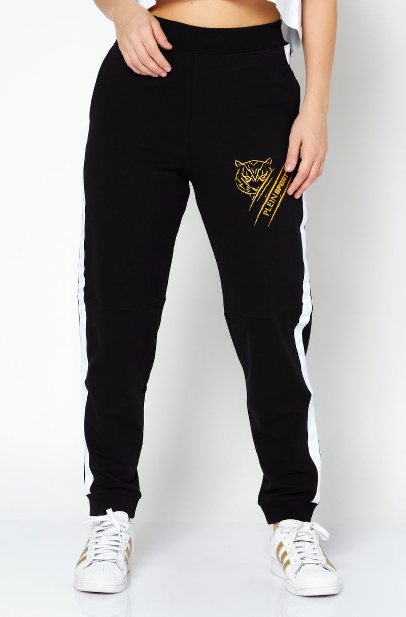 PHILIPP PLEIN سروال تدريب رياضي نسائي بشعار العلامة التجارية، أسود - Image 1