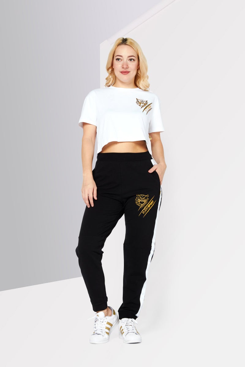 PHILIPP PLEIN سروال تدريب رياضي نسائي بشعار العلامة التجارية، أسود - Image 2