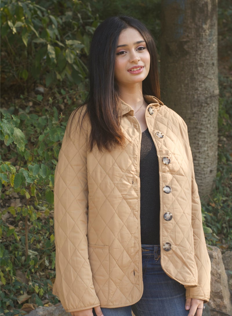 P FOR PRETTY Brown Mid Length Padded Jacket - Image 1