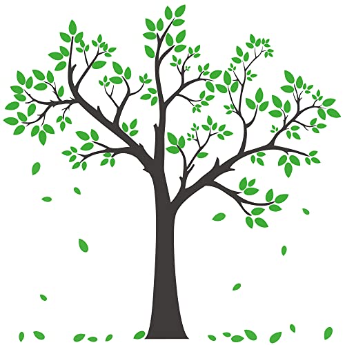 Buiory Giant Tree Wall Decal Removable Falling Green Leaves Wall Sticker DIY Peel and Stick Art Decor Black Tree Wall Sticker for Baby Kids Girls Bedroom Classroom Nursery Walls Background Decorations - Image 1