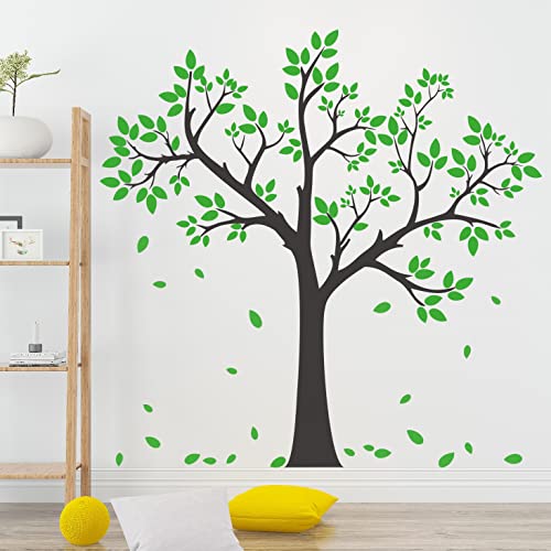 Buiory Giant Tree Wall Decal Removable Falling Green Leaves Wall Sticker DIY Peel and Stick Art Decor Black Tree Wall Sticker for Baby Kids Girls Bedroom Classroom Nursery Walls Background Decorations - Image 5
