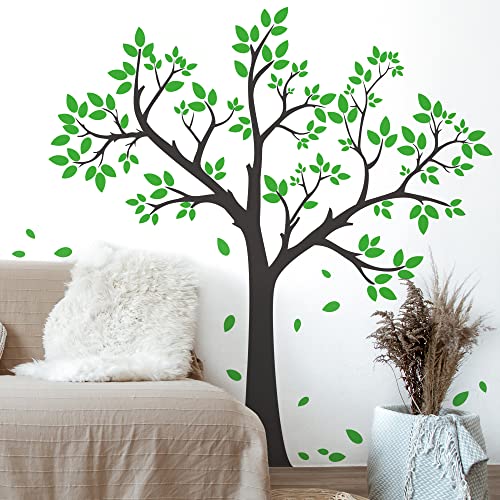 Buiory Giant Tree Wall Decal Removable Falling Green Leaves Wall Sticker DIY Peel and Stick Art Decor Black Tree Wall Sticker for Baby Kids Girls Bedroom Classroom Nursery Walls Background Decorations - Image 4