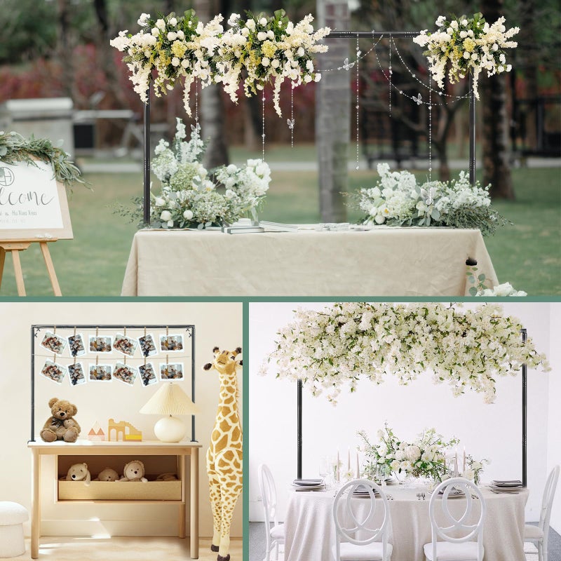 WellSign Over The Table Rod Stand with Clamps Adjustable 31"-110" Length 31"-64" Height, Table Balloon Arch Stand for Wedding Valentine Engagement Party, Black Table Arch Frame Hanging Decor Rod - Image 5