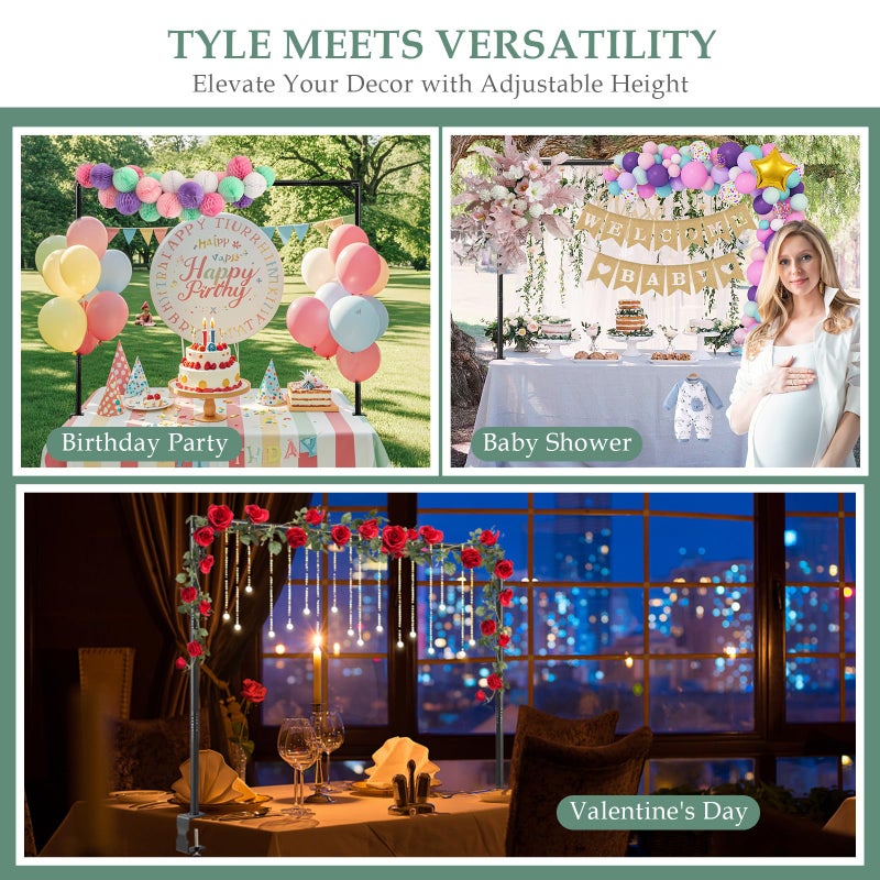 WellSign Over The Table Rod Stand with Clamps Adjustable 31"-110" Length 31"-64" Height, Table Balloon Arch Stand for Wedding Valentine Engagement Party, Black Table Arch Frame Hanging Decor Rod - Image 3