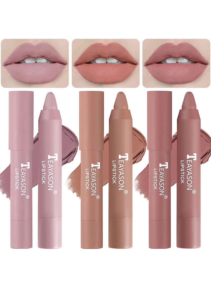 TEAYASON 3 Colors Liquid Matte Lipstick Set, Velvet Air Moisture Smooth Crayon Nude Lipstick,Ultimate Nourishing Lipstick 24 Hour Long Lasting Waterproof Lip Gloss Lipstick for Women Makeu (Set F) - Image 1