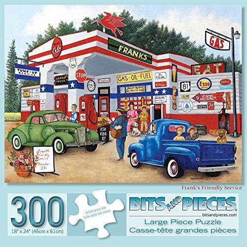 Bits and Pieces – Jigsaw Puzzle for Adults – Frank's Friendly Service - Americana Summer Jigsaw Puzzle by Kay Lamb Shannon, Puzzle Size: 18" x 24" (300 Pieces Frank's Friendly Service) - Image 1