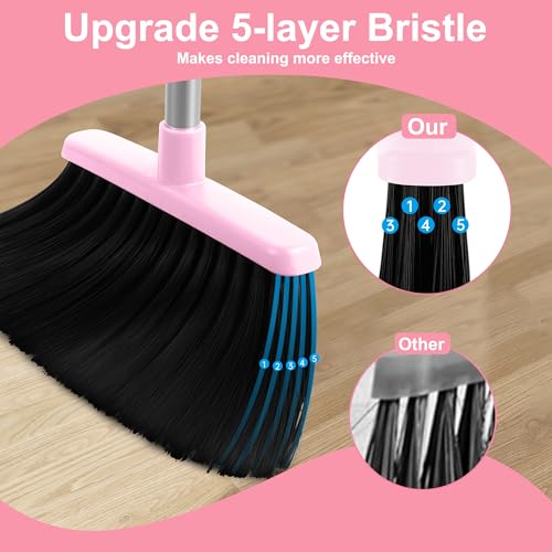 BSKLIN Pink Broom and Dustpan Set, 52” Long Adjustable Handle Broom with Dustpan Combo Set with Dust Pan Teeth to Clean Hair for Home Lobby Office - Image 4