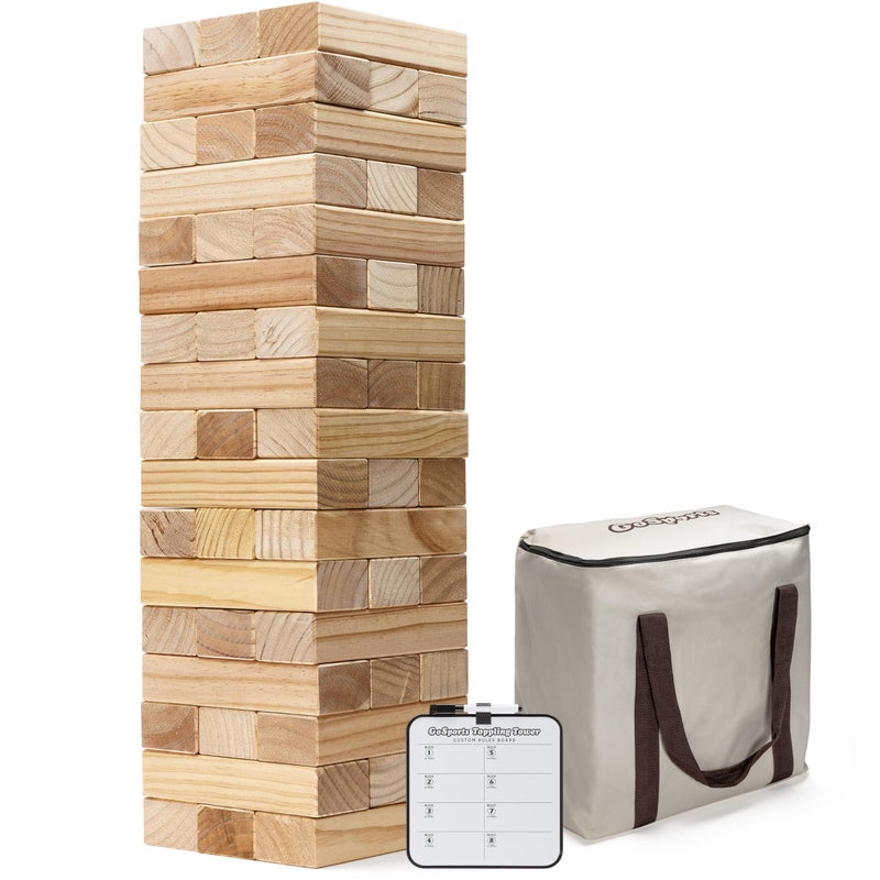 GoSports 3 Ft Large Wooden Toppling Tower - Includes Bonus Rules with Gameboard - Choose Your Style - Image 1