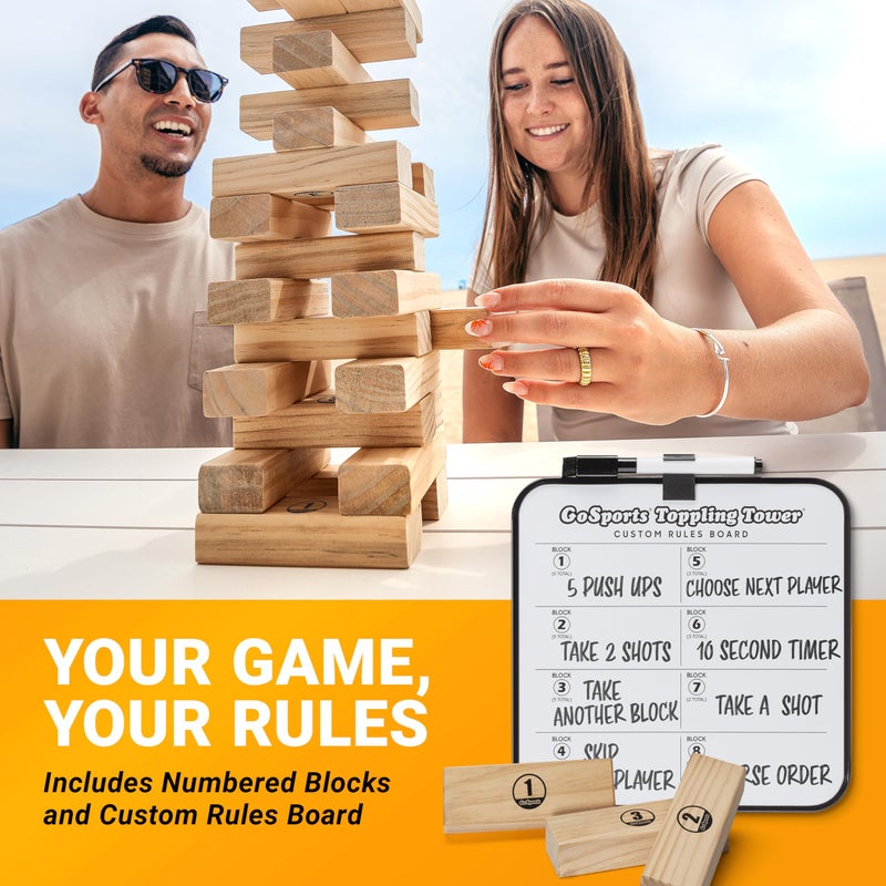 GoSports 3 Ft Large Wooden Toppling Tower - Includes Bonus Rules with Gameboard - Choose Your Style - Image 4