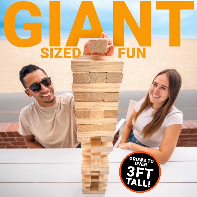 GoSports 3 Ft Large Wooden Toppling Tower - Includes Bonus Rules with Gameboard - Choose Your Style - Image 2