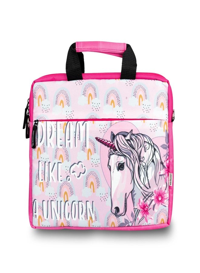 Echo Boomers Unicorn Printed Pink Colour Multi Pocket Sling Laptop Bag with Detachable Strap - Image 1