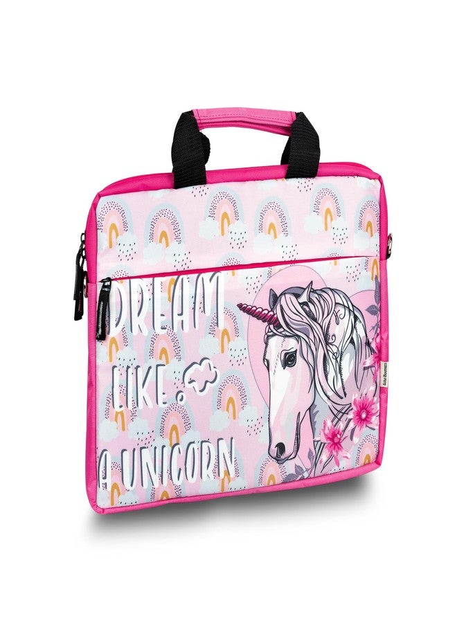 Echo Boomers Unicorn Printed Pink Colour Multi Pocket Sling Laptop Bag with Detachable Strap - Image 2