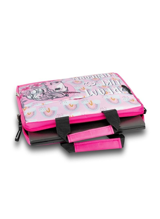 Echo Boomers Unicorn Printed Pink Colour Multi Pocket Sling Laptop Bag with Detachable Strap - Image 4