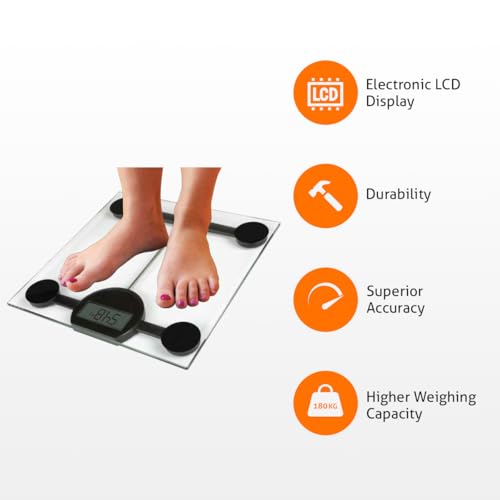 BPL Medical Technologies PWS-01 Personal Weighing Scale for Highly Accurate Digital Bathroom Body Scale, Precisely Measures Weight Up to 180Kg - Transparent - Image 2
