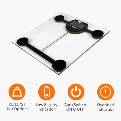 BPL Medical Technologies PWS-01 Personal Weighing Scale for Highly Accurate Digital Bathroom Body Scale, Precisely Measures Weight Up to 180Kg - Transparent - Image 3