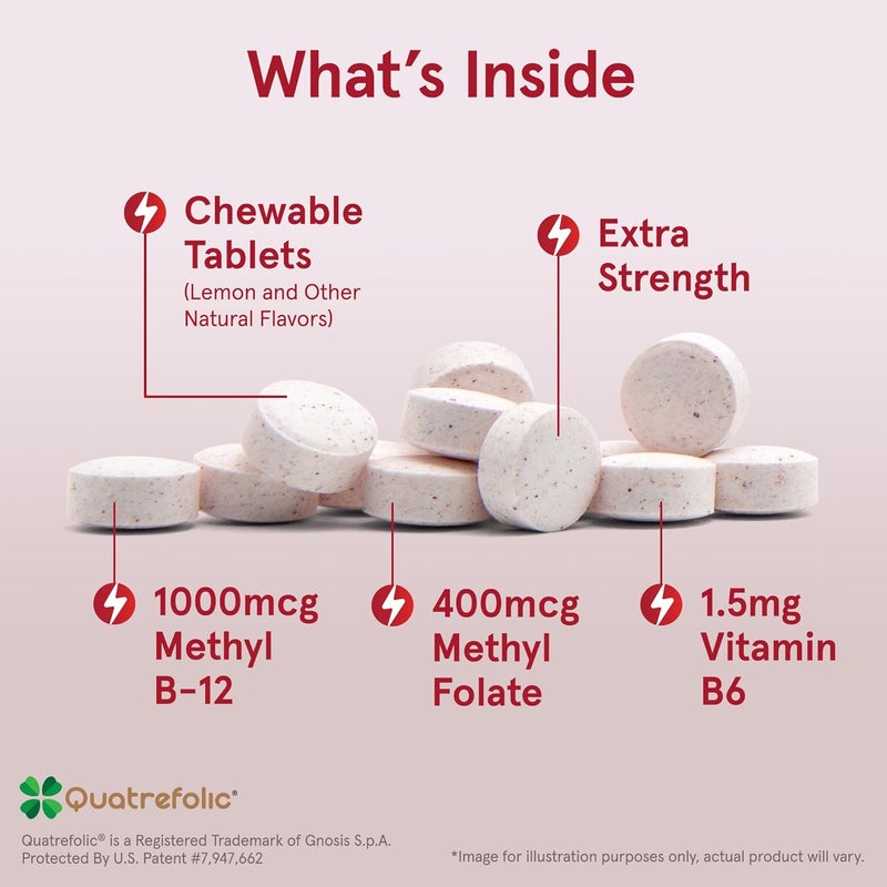 Jarrow Formulas Methyl B12 1000 MCG and Methyl Folate 400 MCG Extra Strength Cellular Energy Metabolism and Cardiovascular Health Formula1 With P5P 100 Chewable Tablets Up to a 100 Day Supply - Image 3