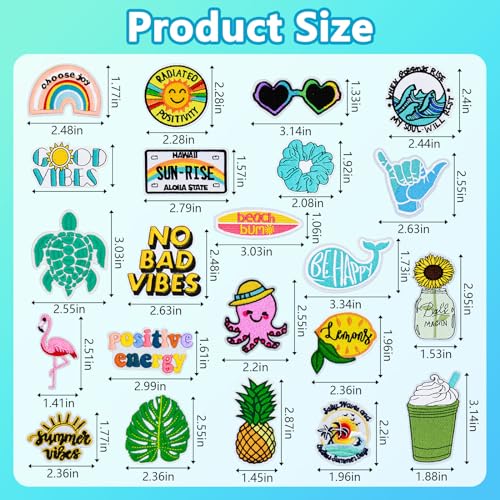 Yaveron 22Pcs Summer Iron on Patches Vsco Vintage Embroidered Patches Cute Hawaiian Applique Patches for Clothing Backpacks Jeans Hats - Image 2