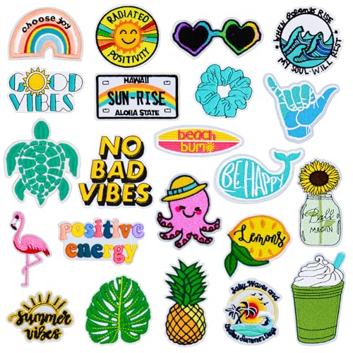 Yaveron 22Pcs Summer Iron on Patches Vsco Vintage Embroidered Patches Cute Hawaiian Applique Patches for Clothing Backpacks Jeans Hats - Image 1