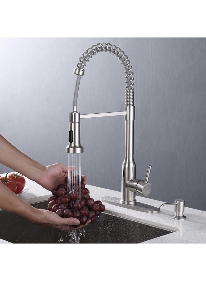 KEER Touchless Kitchen Faucet, Smart Motion Sensor Hands Free Single Handle Spring Kitchen Sink Faucet with Pull Down Sprayer,Brushed Nickel - Image 2