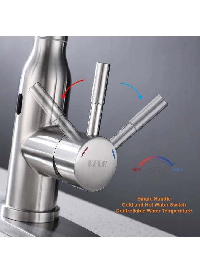KEER Touchless Kitchen Faucet, Smart Motion Sensor Hands Free Single Handle Spring Kitchen Sink Faucet with Pull Down Sprayer,Brushed Nickel - Image 5